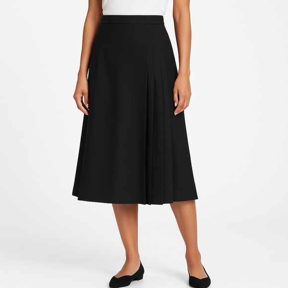 Black Pleated Wool Blend  Classic ALine Skirt Medium business work official L - Picture 1 of 9